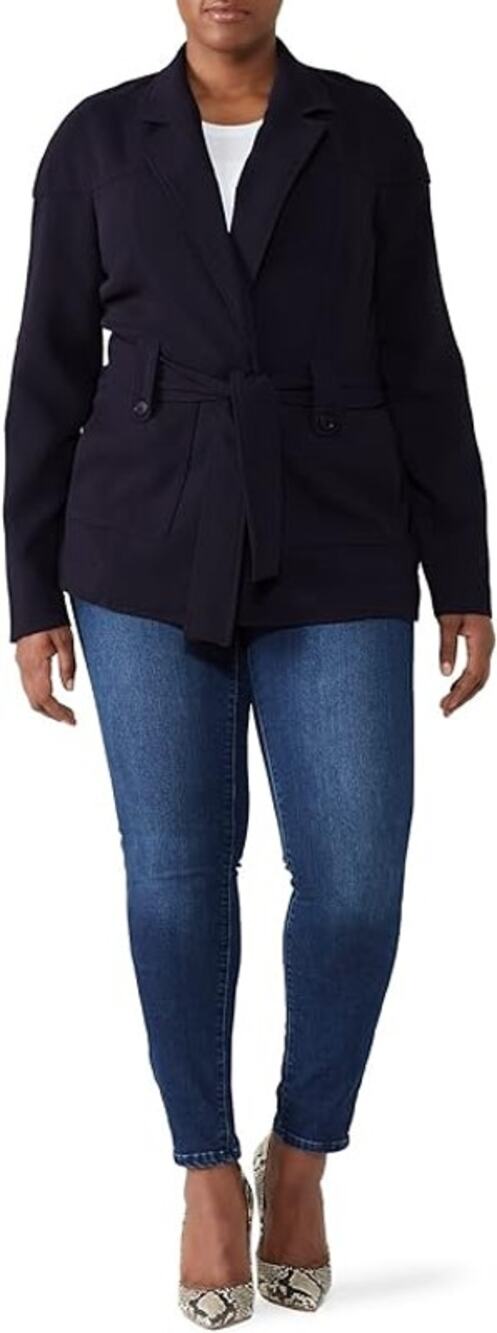 Derek Lam Collective Women's Navy Pointed Collar Belted Jacket Coat Size 52 XXXL
